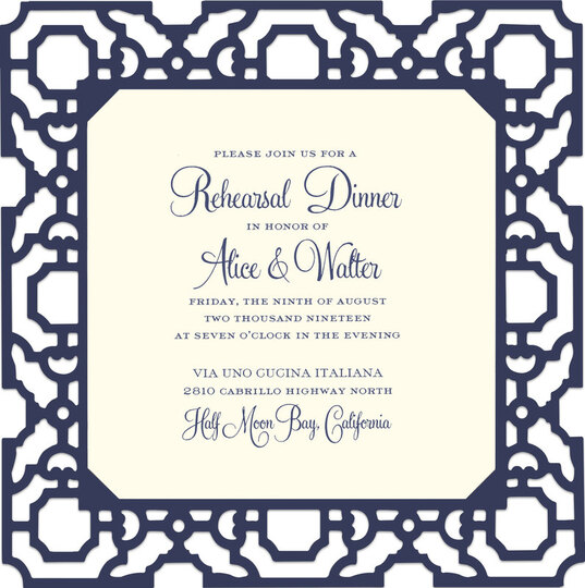 Navy Filigree Die-cut Frame Invitations